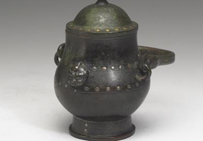 图片[2]-Gold and silver-inlaid you wine vessel with cloud pattern and swing handle, late Ming to early Qin dynasty, 17th century-China Archive